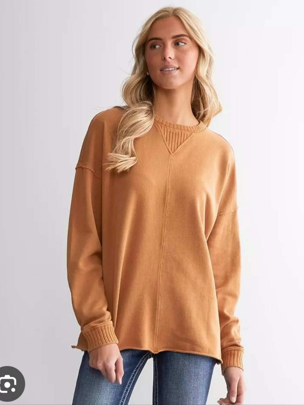 Aerie Relaxed Crewneck Sweater in Camel Brown